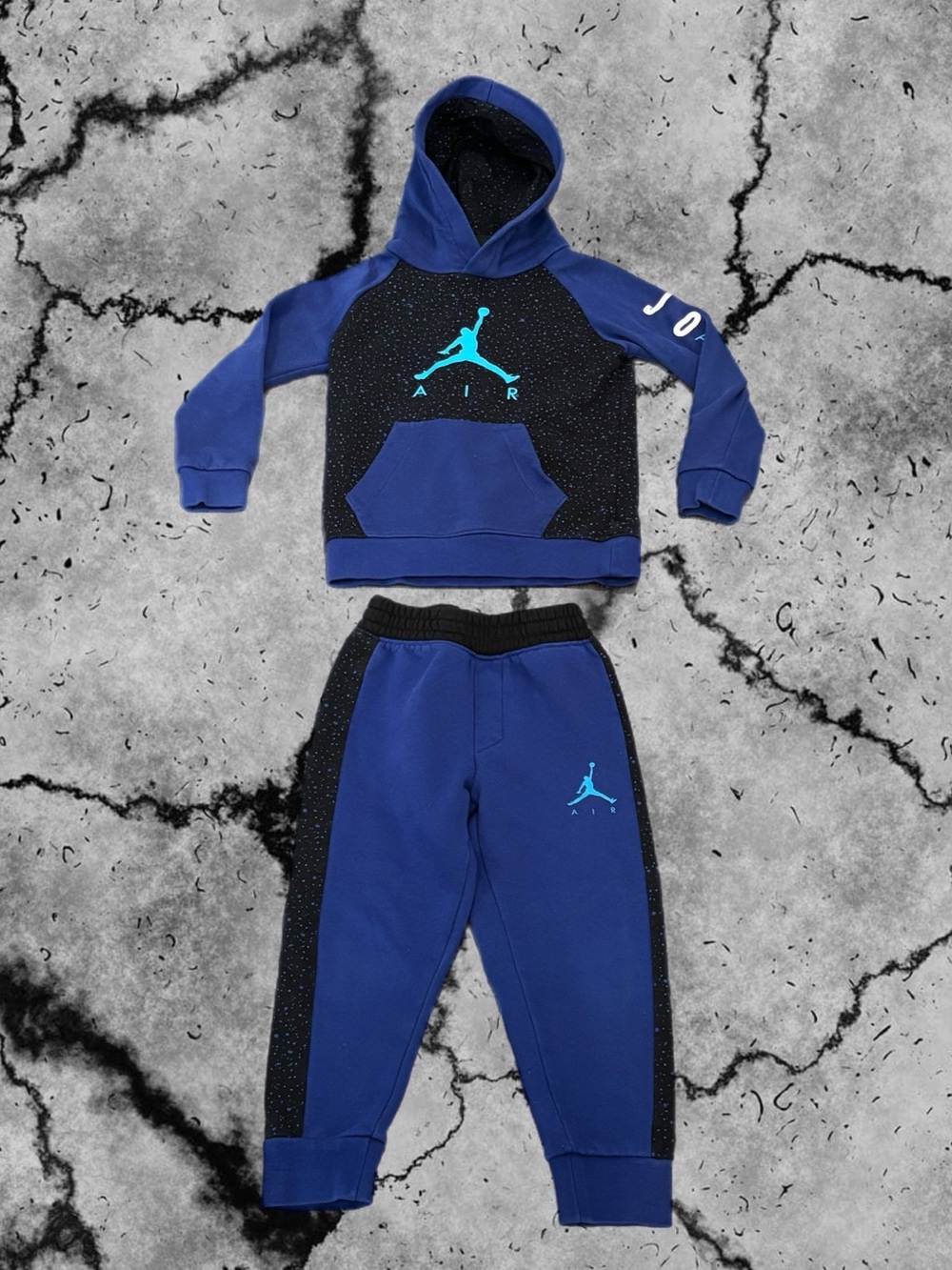 Jordan Boys Blue & Black Air Logo Hoodie and Joggers Set